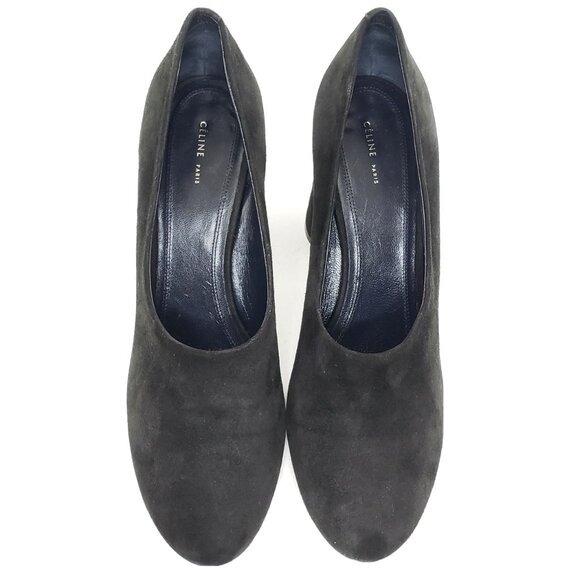 Celine Phoebe Philo Elliptic 85mm Block Heel Pumps Round Toe Black Suede EUR 40 - Picture 4 of 11
